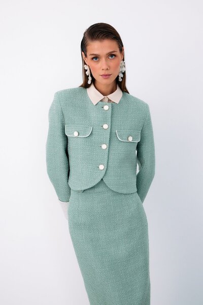 Sateen Jachetă scurtă din tweed contrastant - MİNT