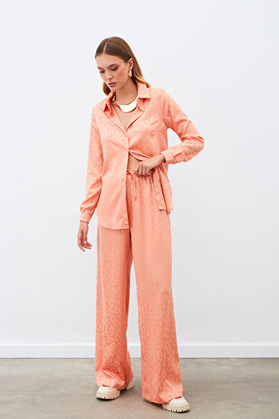 Sateen Elastic Waist Patterned Trousers - Salmon