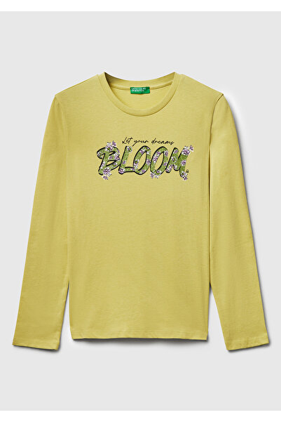 United Colors of Benetton Tricou cu mânecă lungă pentru fete, cu guler cu șip...