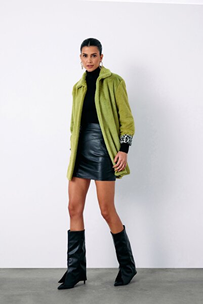 Sateen Leopard Lined Plush Coat - Green