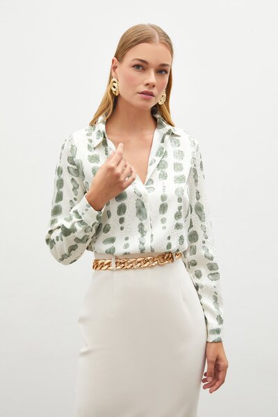 Sateen Cămașă clasică cu model verde