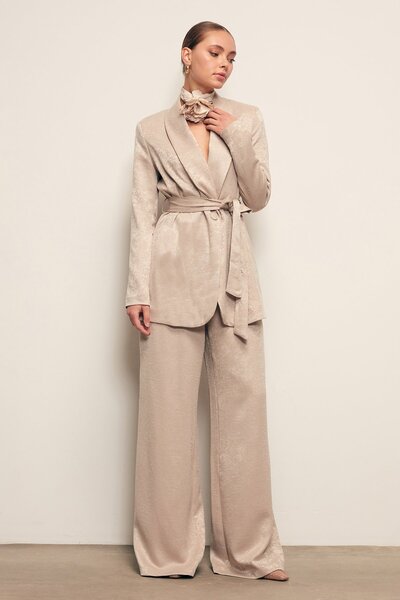 Sateen Παντελόνι με φαρδύ πόδι - Μπεζ