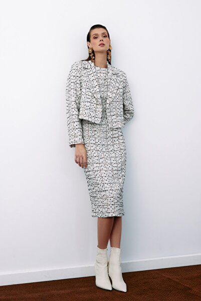 Sateen Късо сако с копчета от туид - камък