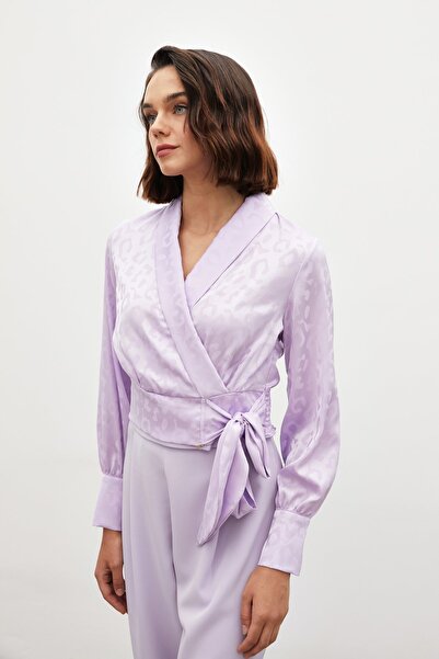 Sateen Yan Kuşaklı Saten Bluz - LİLA