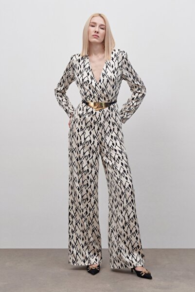 Sateen Desenli Saten Tulum - Bej