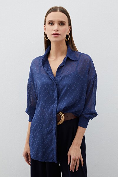 Sateen ТЕМНОСИНЯ Дълга риза с шарки