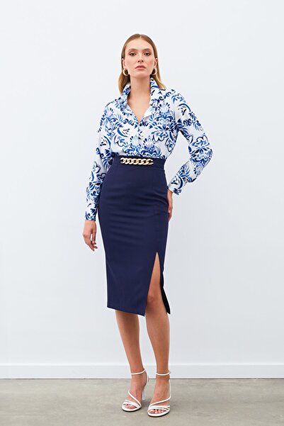 Sateen Темно-синя спідниця-олівець - ланцюжок Детальніше