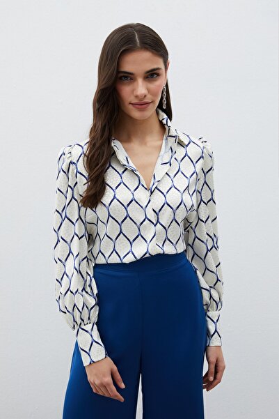 Sateen Cămașă cu model din satin ALBASTRU SAX