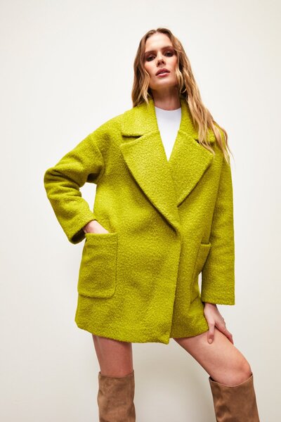 Sateen Palton Buklet cu buzunare mari - Verde ulei