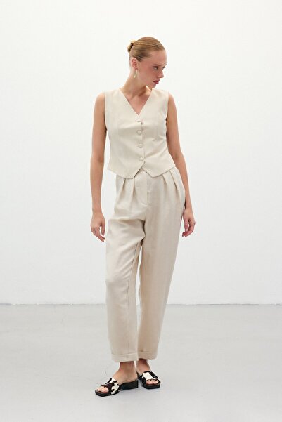 Sateen Pantaloni casual de in - Stone