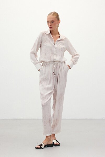 Sateen Sunken Patterned Trousers - Stone