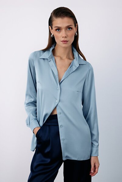 Sateen Saten Gömlek - Bebe Mavi