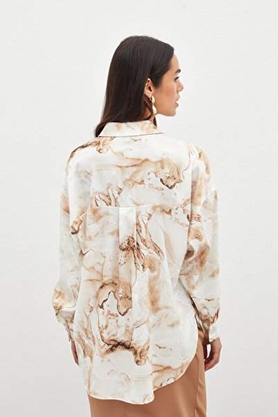 Sateen Colorful Casual Shirt - Beige