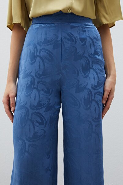 Sateen Jakarlı Salaş Pantolon - İNDİGO