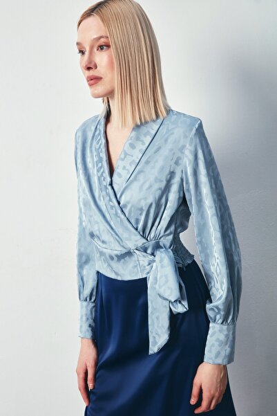 Sateen Σατέν μπλούζα με πλαϊνή ζώνη - Μπλε