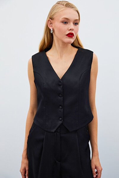Sateen Μαύρο κρεπ σατέν γιλέκο