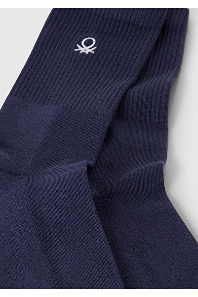 United Colors of Benetton Unisex Lacivert Benetton Logolu Soket Çorap