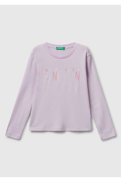 United Colors of Benetton Tricou cu mânecă lungă slim fit pentru fetiță, lili...