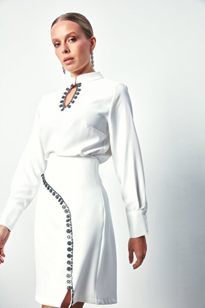 Sateen Μπλούζα εκρού - Λεπτομέρεια σταγόνας γιακά