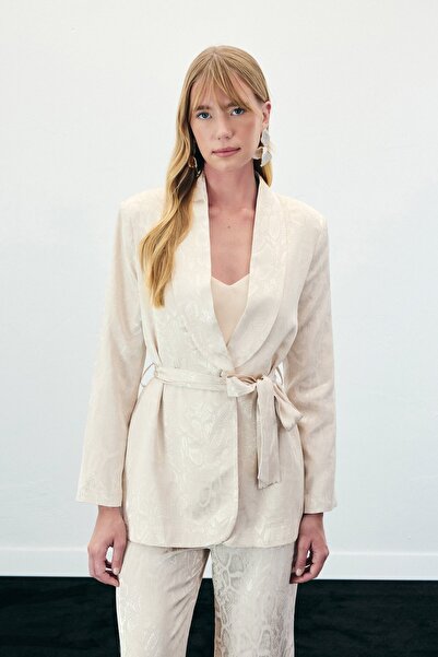 Sateen Μακρύ μπουφάν με σχέδιο φιδιού - Μπεζ