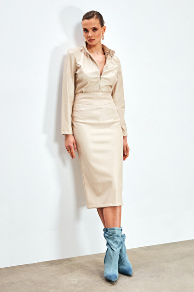 Sateen Шкіряна спідниця-олівець - Камінь