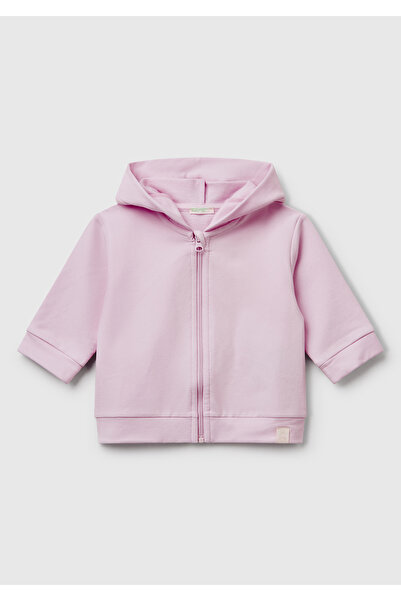 United Colors of Benetton Bebek Lila Logo Etiketli Fermuarlı Kulaklı Kapüşonl...