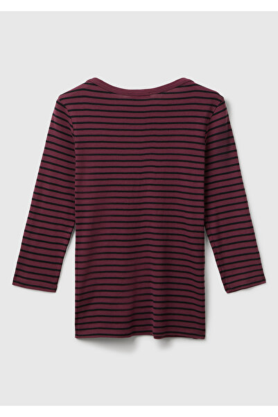 United Colors of Benetton Γυναικείο μπλουζάκι μωβ 100% βαμβακερό με ριγέ λογότυπο και μανίκια τριών τετάρτων