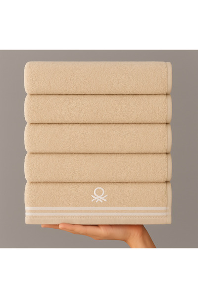 Benetton Home 5 Pieces Bath Towel Hand Face Body Beige 100% Cotton 30X50 cm Face Towel
