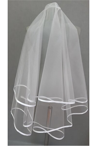 Suzanna Moda Beyaz Saten Biyeli 1mt Boyunda Çift Kat Hayal Tül Gelin Duvağı