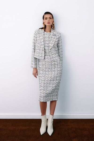 Sateen Rochie creion din tweed fără mâneci - Stone