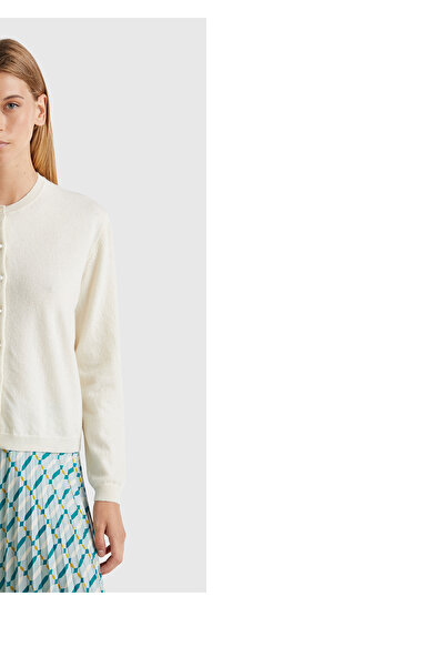 United Colors of Benetton Cardigan pentru femei, crem, 100% merino, cu decolt...