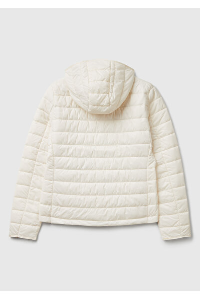 United Colors of Benetton Γυναικείο παλτό με κουκούλα με φερμουάρ με κρέμα πολυεστέρα