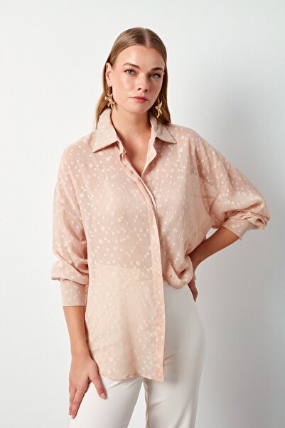 Sateen Cămașă lungă cu model - pudră