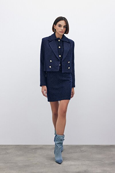 Sateen Μίνι τουίντ φούστα Navy Blue Glitter