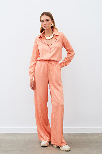 Sateen Elastic Waist Patterned Trousers - Salmon