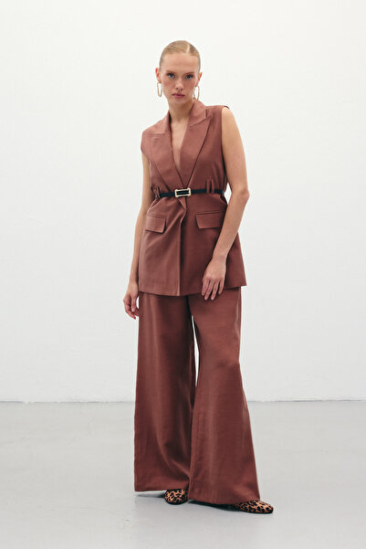 Sateen Штани з льону - Кава