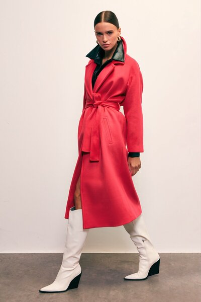 Sateen Palton casual cu curea - fucsia