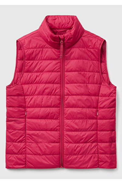 United Colors of Benetton Kadın Fuşya Polyester Dolgulu Fermuarlı Slim Fit Pufa Yelek