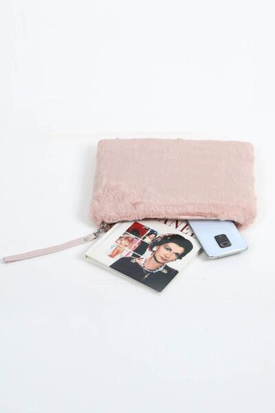 fur fashion حقيبة يد بسحاب 22x30 بودرة