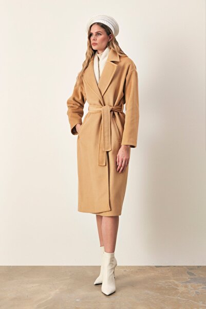 Sateen Kuşaklı Salaş Kaban - Camel