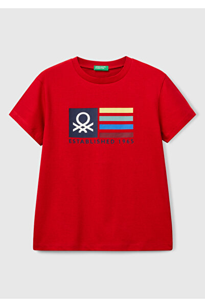 United Colors of Benetton Момчешка червена тениска с лого и велосипед на гърба