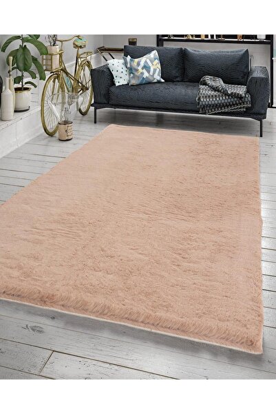 Jassrug Fuzzy Tavşan Tüyü Kürk Halı 80x150 Pudra