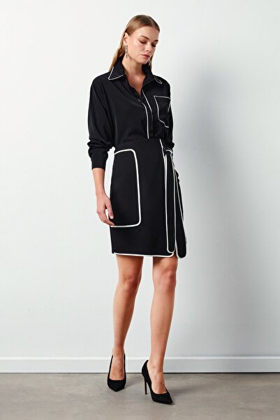 Sateen Fustă mini cu detalii - neagră