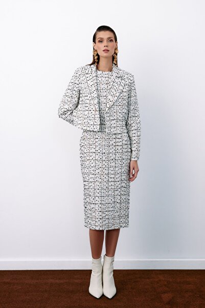 Sateen Късо сако с копчета от туид - камък