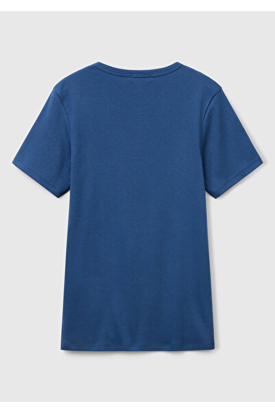 United Colors of Benetton Γυναικείο Μπλουζάκι Benetton Basic με Στάμπα από 100% Βαμβάκι σε Μπλε Λουλάκι