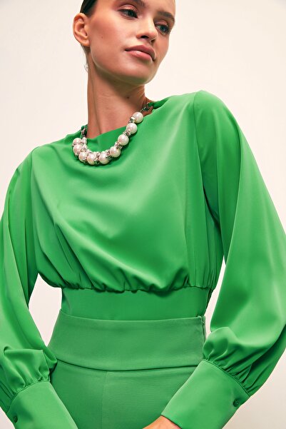 Sateen Κρεμαστό Λεπτομερή Crop Μπλούζα - ΠΡΑΣΙΝΗ