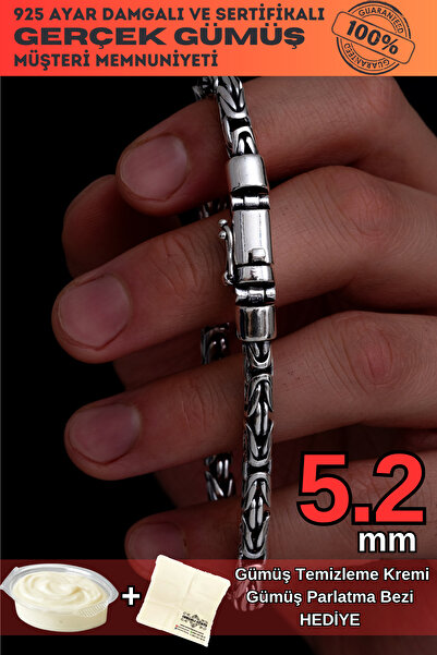 OSMANLI GÜMÜŞ 5.2 mm Özel Kilit Tasarımlı Yuvarlak Kesim Kral Model Erkek Güm...