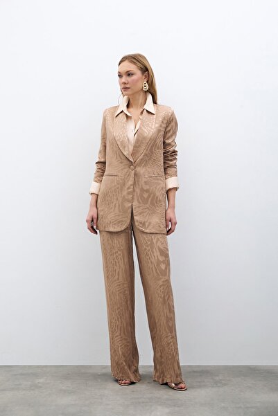 Sateen Desenli Saten Pantolon - VİZON