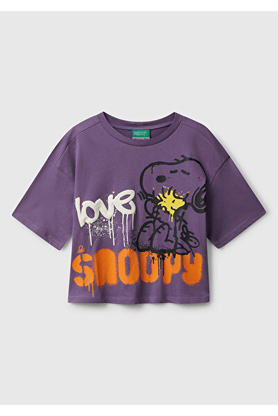 United Colors of Benetton Момичешка лилава тениска с принт отпред и боксерска...