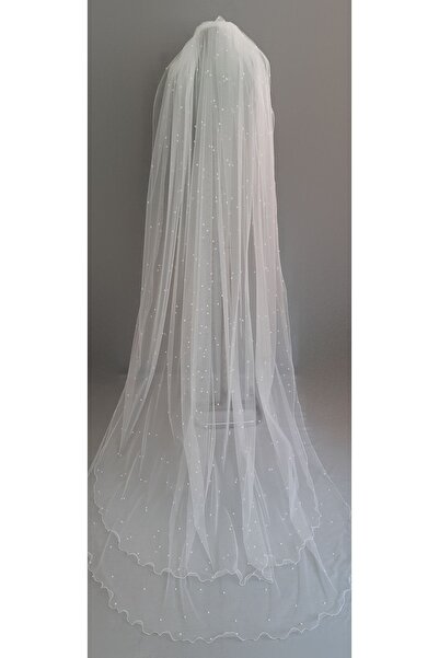 Suzanna Moda Uzun Hayal Tül 2mt 20cm Boy Kenarı Düz Incili Kırık Beyaz Tarakl...